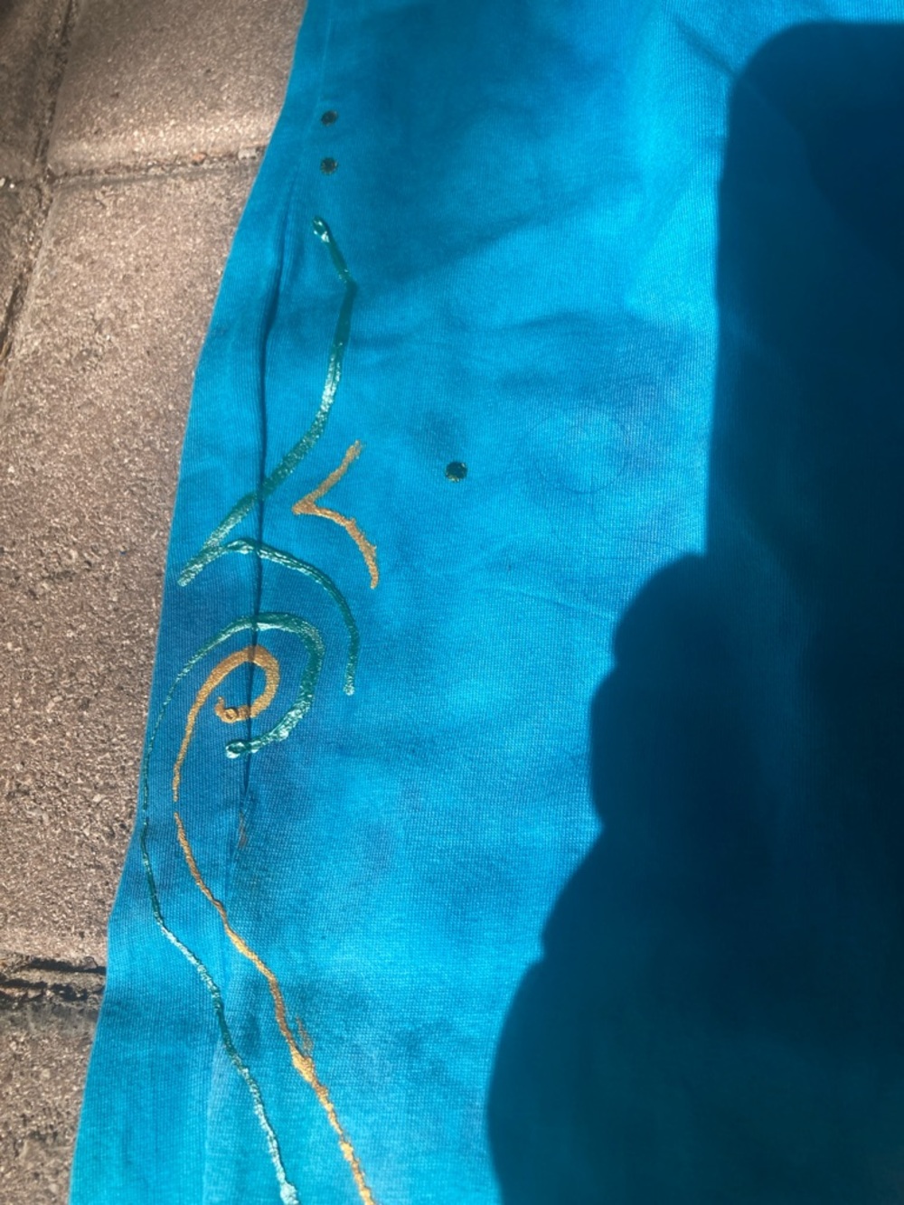 Hand Crafted Blue Tie-Dye Leggings with Gold Accent - Picture 3 of 7